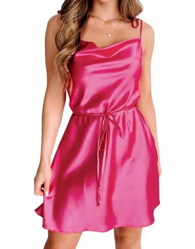 Fore Collection Satin Cowl Neck Mini Dress In Hot Pink
