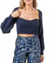 Fore Collection Strapless Crop Top Bolero Sweater In Blue In Blue