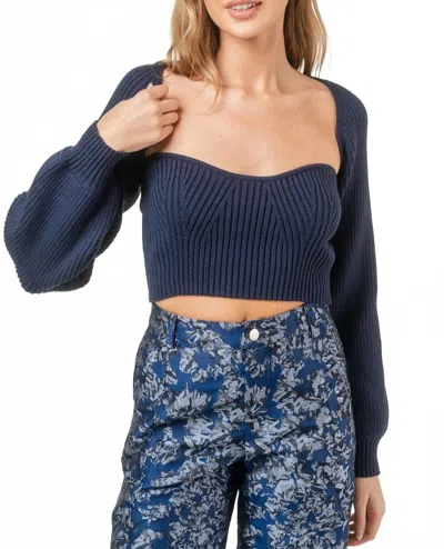 Fore Collection Strapless Crop Top Bolero Sweater In Blue