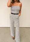 Fore Collection Stretch Tweed Strapless Wide Leg Jumpsuit In Grey In Grey