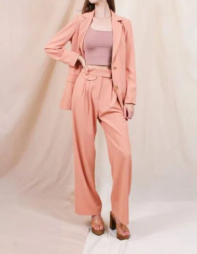 Fore Collection Tracy Hi Waisted Pleated Crepe Trousers In Peach Fuzz In Pink