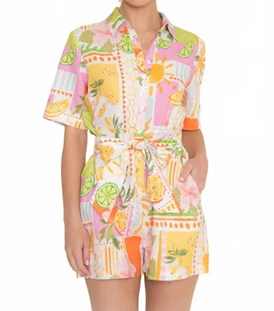 Fore Collection Tropical Citrus Print Romper In Ivory Multi In White