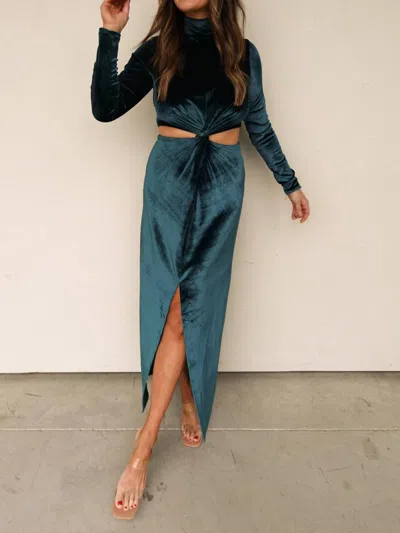 Fore Collection Velvet Long Sleeve Dress In Emerald Green