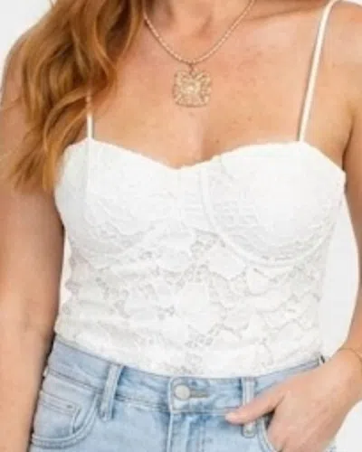 Fore Collection Veronica Sequined Lace Bodysuit In White