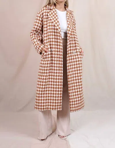 Fore Collection Warm Wishes Long Coat In Rust/ivory In Multi