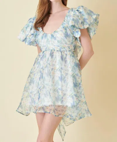 Fore Collection Watercolor Organza Bow Tie Mini Dress In Blue