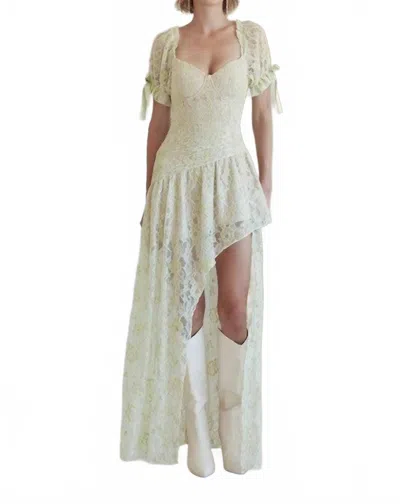 Fore Collection Winter Romance Lace Asymmetrical Maxi Dress In Green/cream
