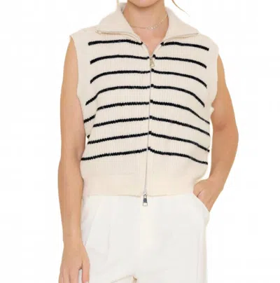 Fore Collection Women's Striped Sweater Vest In Natural And Black Stripes In Multi
