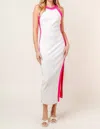 FORE COLOR BLOCK COCKTAIL DRESS IN WHITE/PINK