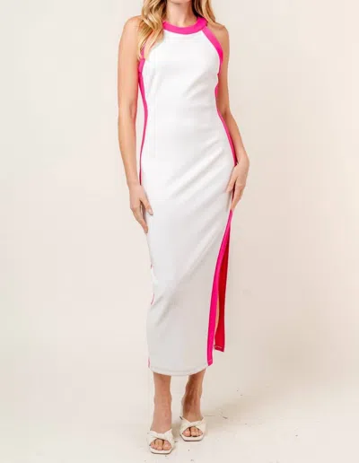 Fore Color Block Cocktail Dress In White/pink In Multi