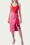 FORE COLOR-BLOCK WRAP-EFFECT MIDI DRESS IN RED/PINK