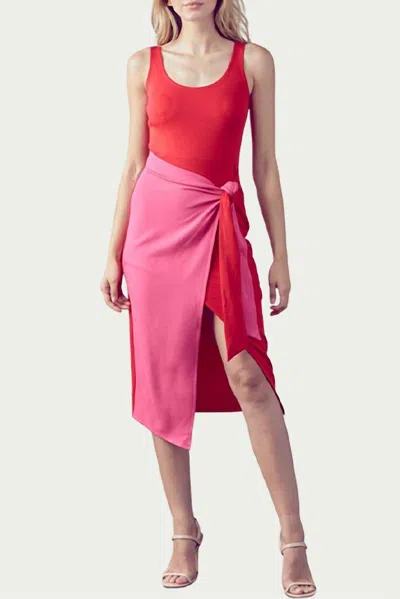 Fore Color-block Wrap-effect Midi Dress In Red/pink