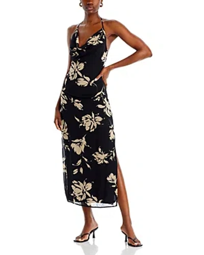 Fore Cowl Neck Floral Print Dress In Black