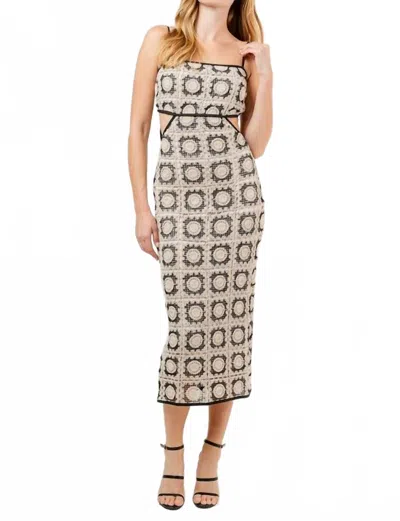 Fore Crochet Cutout Midi Dress In Natural/black In Neutral