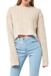 Fore Cropped Cable-knit Striped Sweater In Light Brown In Gold