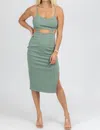 FORE CUTOUT DETAIL MIDI DRESS IN DEEP GREEN