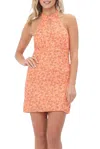 Fore Cutout Floral-print Satin Halterneck Mini Dress In Orange In Orange