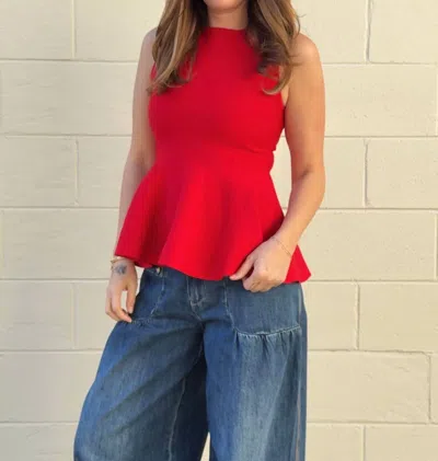 Fore Dani Peplum Knit Top In Red In Multi