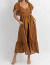 FORE EYELET AND RUFFLE POCKET MAXI DRESS IN COCOA