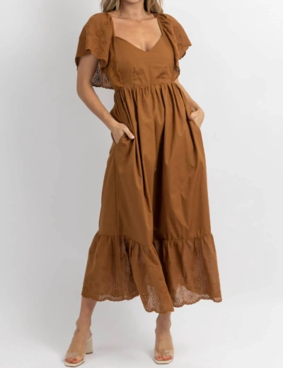 Fore Eyelet And Ruffle Pocket Maxi Dress In Cocoa In Brown