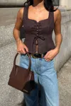 Fore Faux Suede Top In Espresso