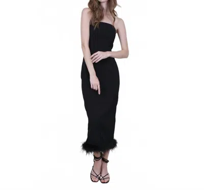 Fore Feather Trim Strapless Dress In Black