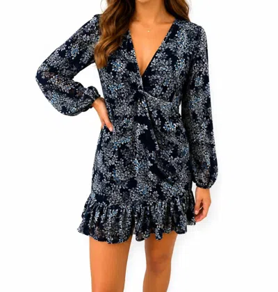 Fore Floral Burnout Velvet Long Sleeve Dress In Blue In Multi