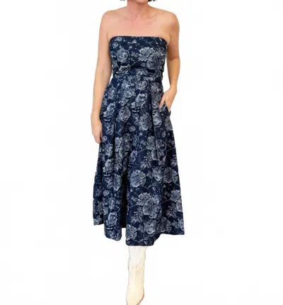 Fore Floral Jacquard Belted Midi Dress In Navy In Blue