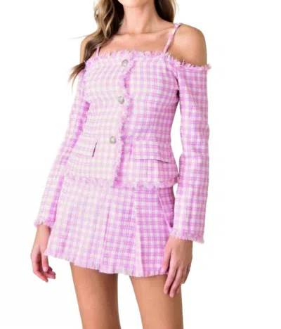 Fore Frayed Off The Shoulder Top In Pink/white