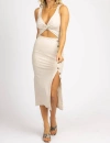 Fore Front Cutout Button Midi Dress In Beige In Beige