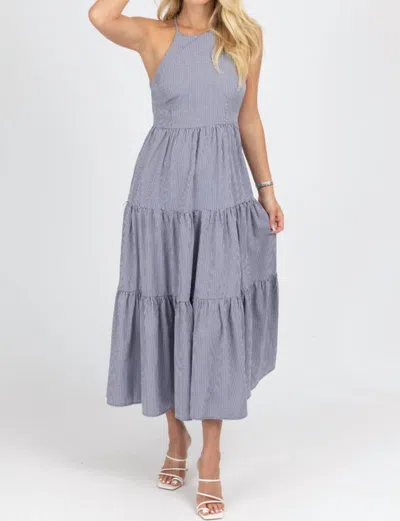 Fore Gingham Tiered Open Back Maxi Dress In Navy In Grey