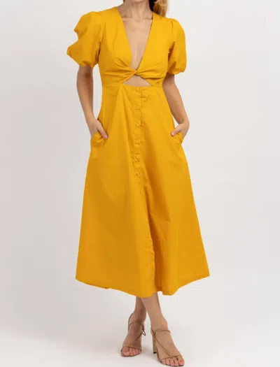 Fore Golden Hour Twisted Midi Dress In Yellow