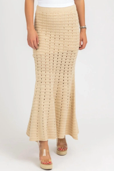 Fore Knit Fit And Flare Slit Skirt In Beige
