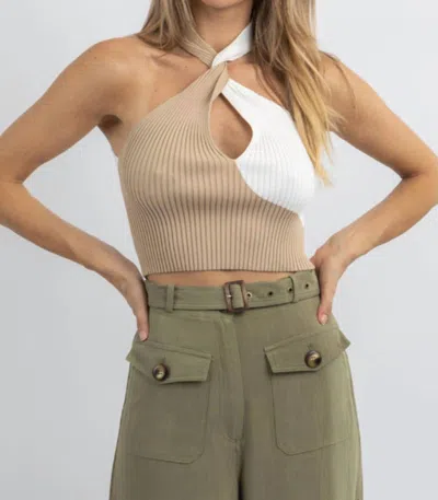 Fore Knit Twist Crop In Milo Neutral In White