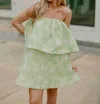 Fore Luxe Jacquard Strapless Mini Dress In Lime