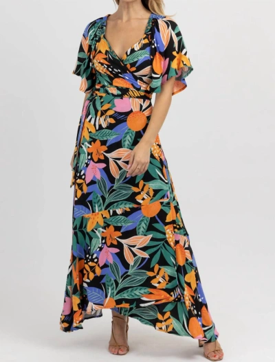 Fore Multifloral Wrap Maxi Dress In Bora Black