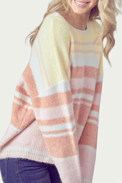 Fore Oversized Striped Ribbed-knit Sweater In Yellow/terracotta/pink
