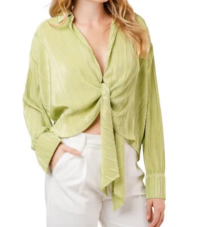 Fore Phoebe Long Sleeve Tie Blouse In Apple Green In Multi