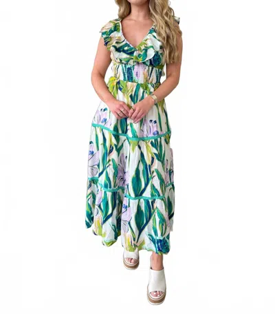 Fore Skylar Floral Midi Dress In Teal Floral In Multi
