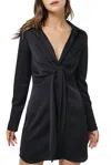 Fore Tie-front Satin Shirt Dress In Black
