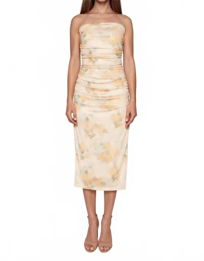 Fore Toni Strapless Midi Dress In Floral Print In Yellow