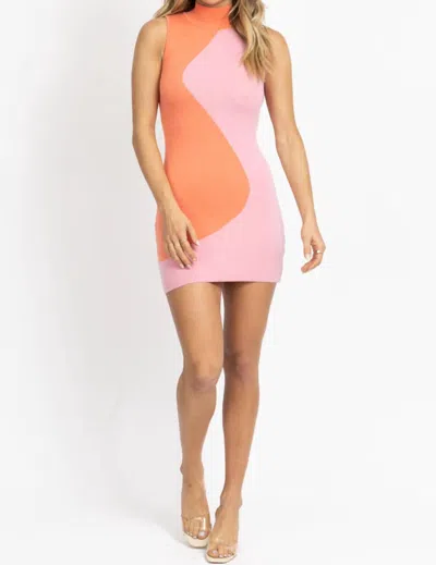 Fore Two Tone Mockneck Mini Dress In Pink + Orange