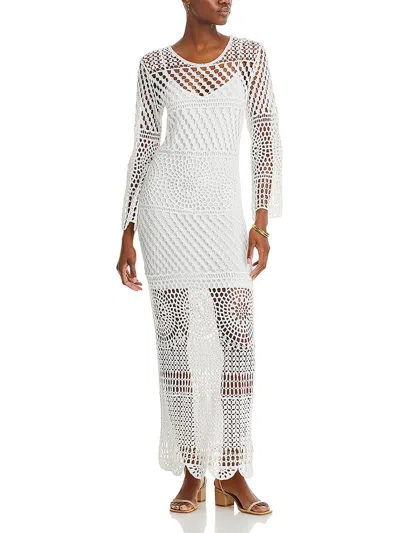 Fore Womens Crochet Long Sleeves Maxi Dress In White