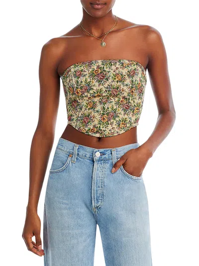Fore Womens Floral Print Corset Cropped In Multi