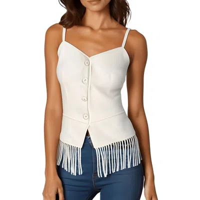 Fore Womens Fringe Polyester Casual Vest In White