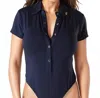 Foreplay Golf Short Sleeves Golf Polo Bodysuit In Navy In Blue