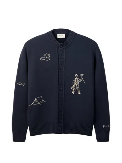 Forét Bird-embroidery Cardigan In Blue