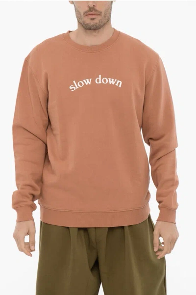 Forét Fleeced-cotton Tide Crew-neck Sweatshirt With Embossed Detai In Brown