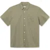Forét Foret Serene Cotton & Linen Short Sleeve Button-up Shirt In Dusty Olive