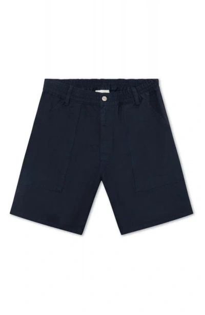 Forét Sienna Check Textured Organic Cotton Shorts In Navy